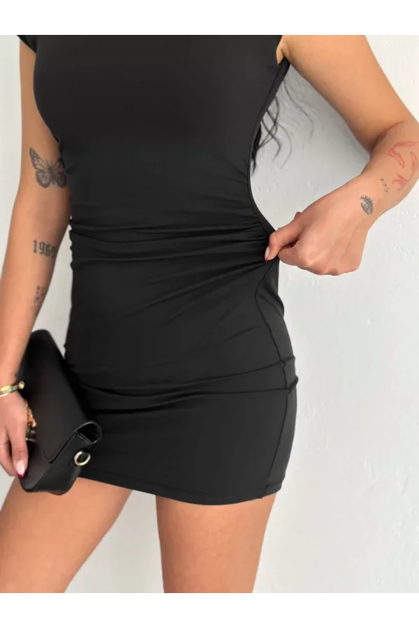 Yarım Bogazlı Kolsuz Mini Boy Elbise - Siyah