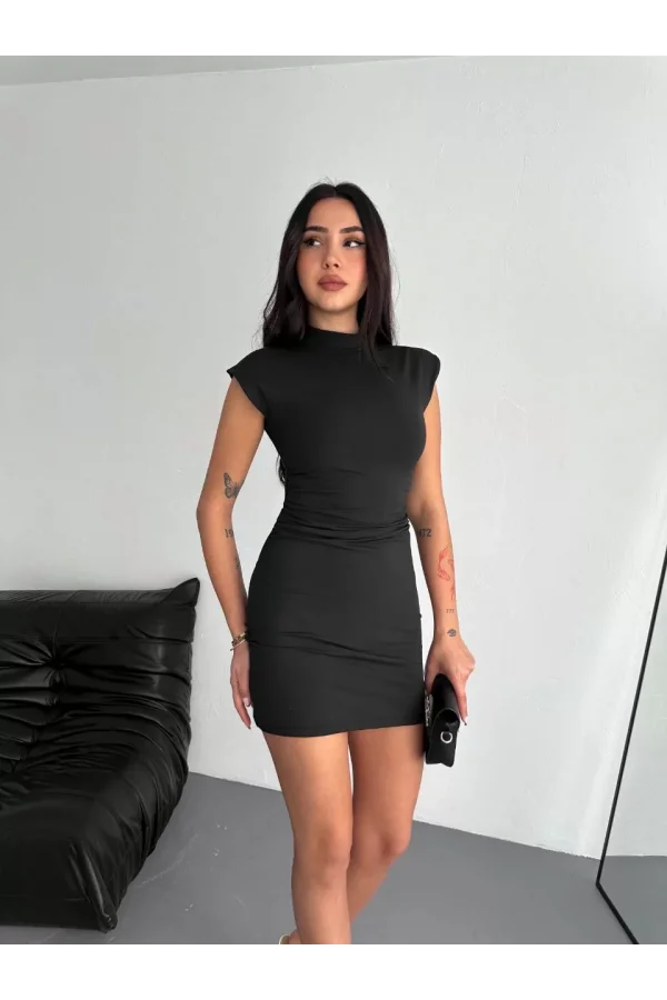 Yarım Bogazlı Kolsuz Mini Boy Elbise - Siyah