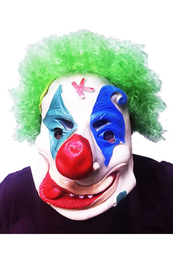 Yeşil Afro Peruklu Palyaço Maske