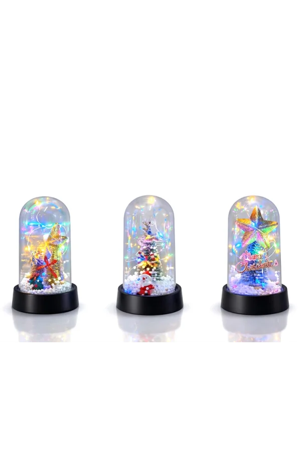 Yılbaşı Temalı Işıklı Dekoratif Cam Fanus - Model 10