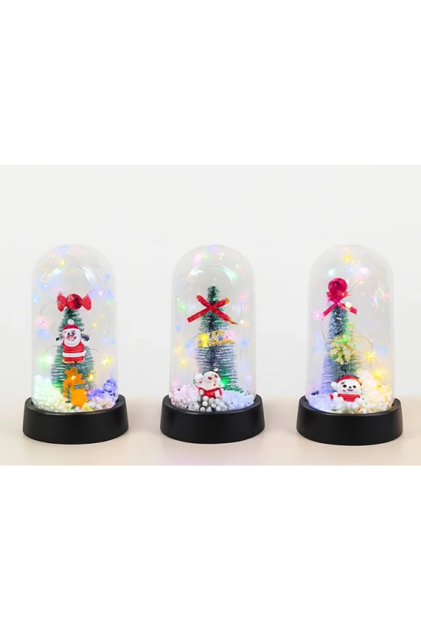 Yılbaşı Temalı Işıklı Dekoratif Cam Fanus - Model 2