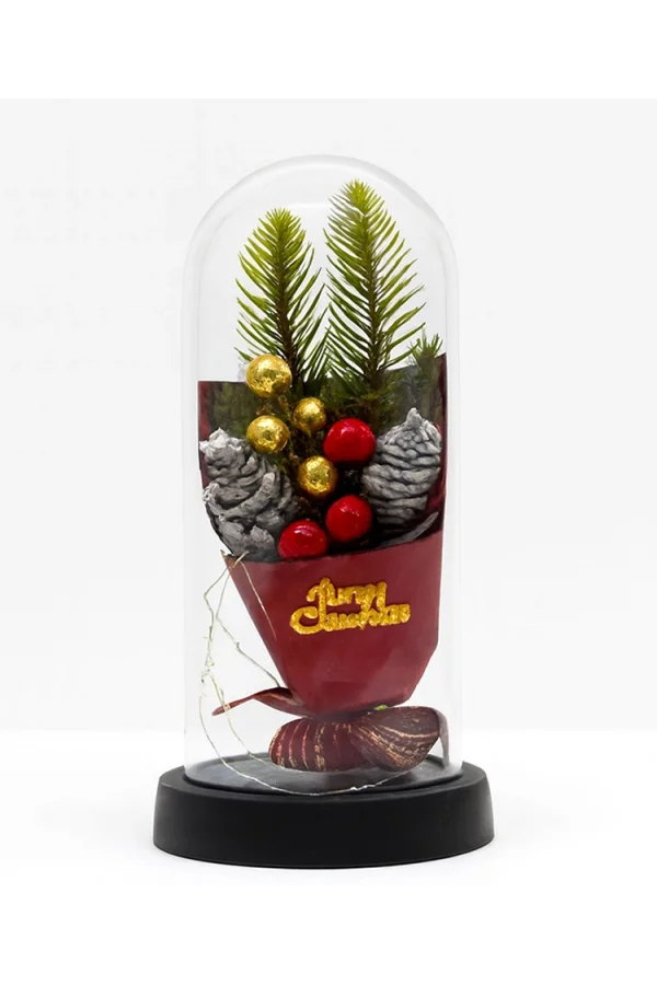 Yılbaşı Temalı Işıklı Dekoratif Cam Fanus - Model 3