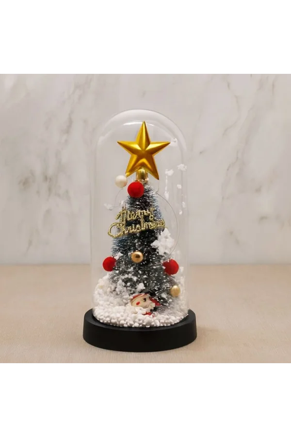 Yılbaşı Temalı Işıklı Dekoratif Cam Fanus - Model 4