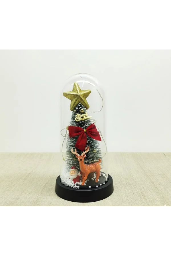 Yılbaşı Temalı Işıklı Dekoratif Cam Fanus - Model 5