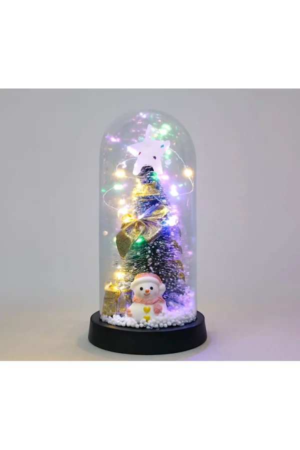 Yılbaşı Temalı Işıklı Dekoratif Cam Fanus - Model 7