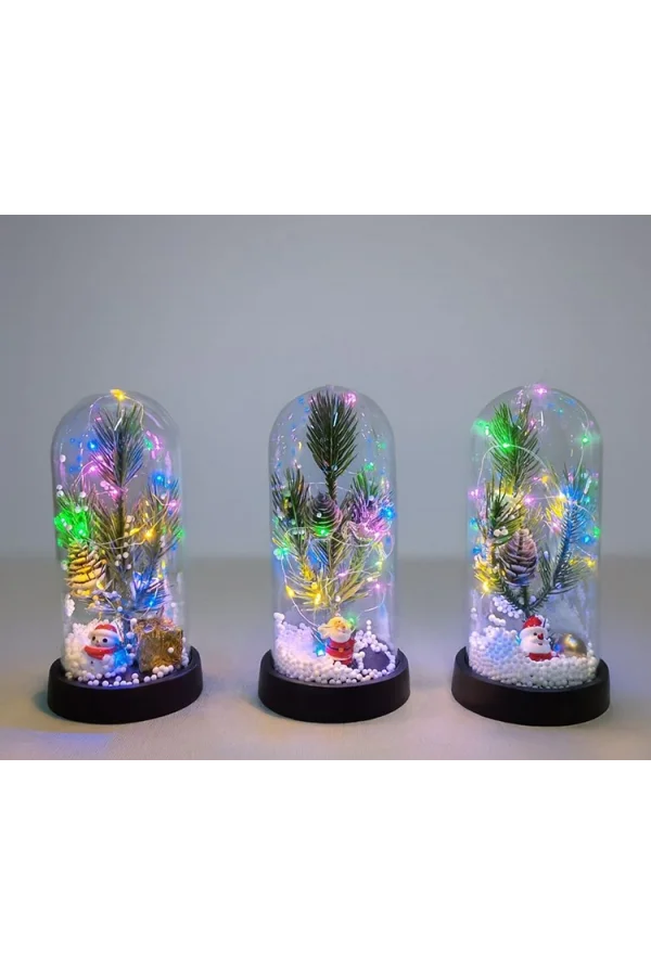 Yılbaşı Temalı Işıklı Dekoratif Cam Fanus - Model 9