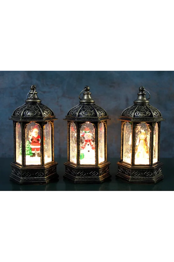 Yılbaşı Temalı Işıklı Kar Küresi Siyah Tasarım