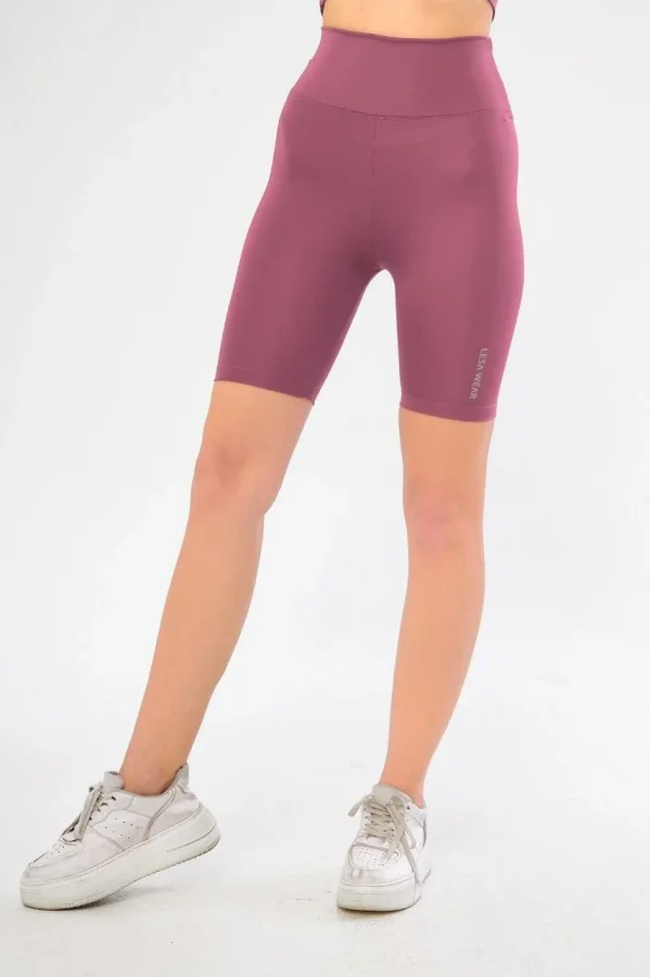 Yüksek Bel Biker Sporcu Şort - Gül Kurusu