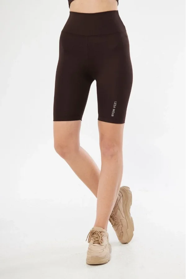Yüksek Bel Biker Sporcu Şort - Kahve