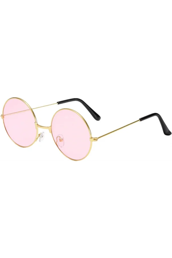 Yuvarlak Cam John Lennon Tarzı Gold Pembe Gözlük