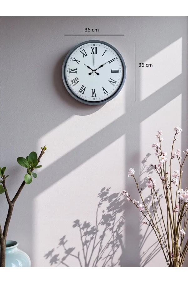Zentime 36 Cm Gri Dekoratif Duvar Saati