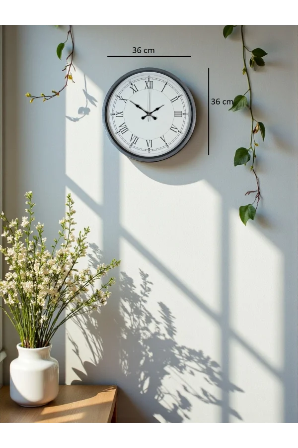 Zentime 36 Cm Gri Dekoratif Duvar Saati