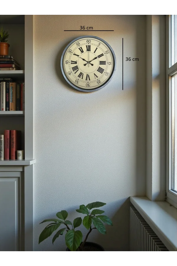 Zentime 36 Cm Gri Dekoratif Duvar Saati
