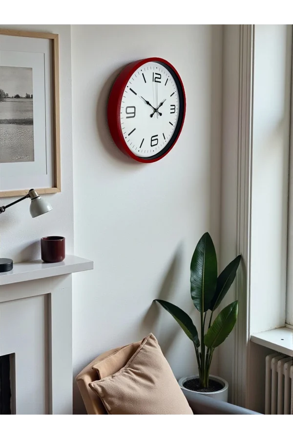Zentime 36 Cm Kırmızı Dekoratif Duvar Saati