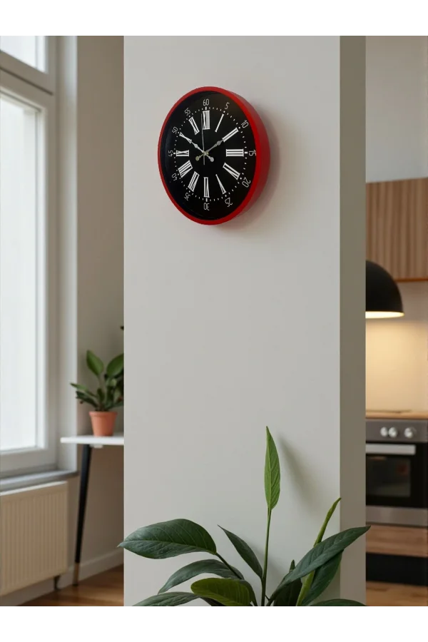 Zentime 36 Cm Kırmızı Dekoratif Duvar Saati