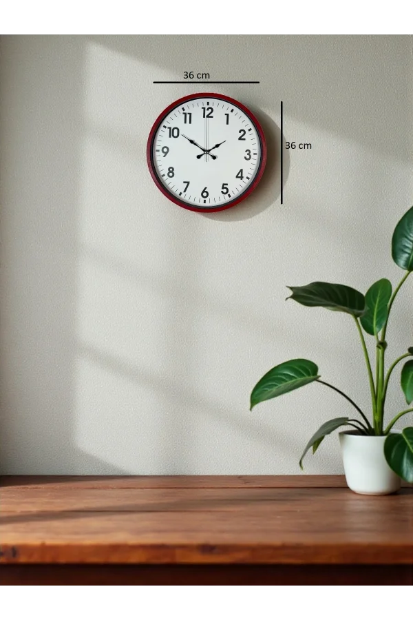 Zentime 36 Cm Kırmızı Dekoratif Duvar Saati