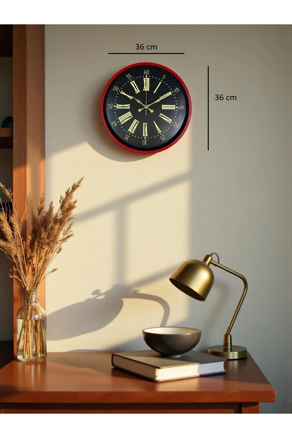 Zentime 36 Cm Kırmızı Dekoratif Duvar Saati