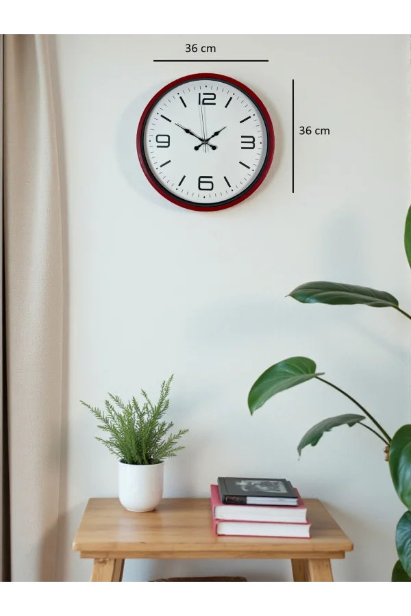 Zentime 36 Cm Kırmızı Dekoratif Duvar Saati