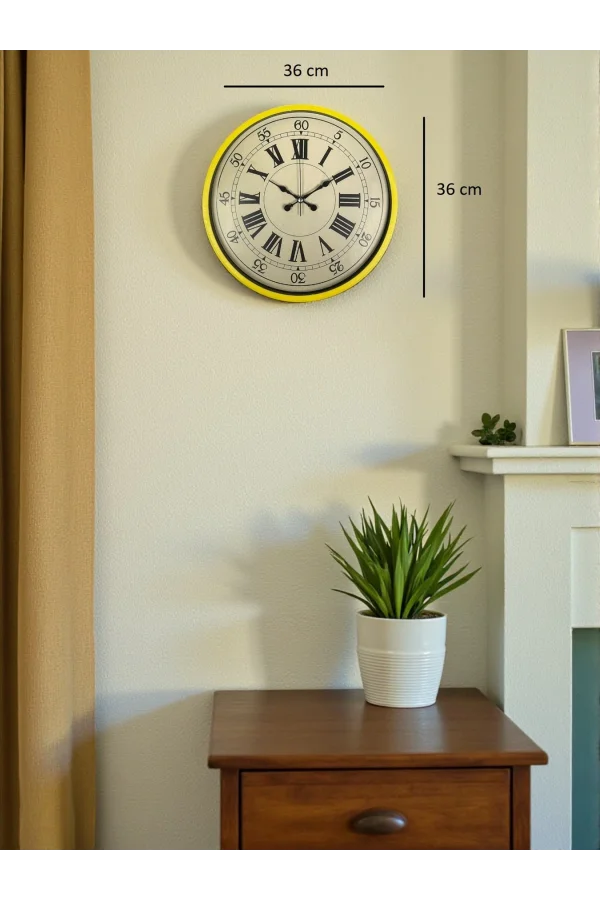 Zentime 36 Cm Sarı Dekoratif Duvar Saati