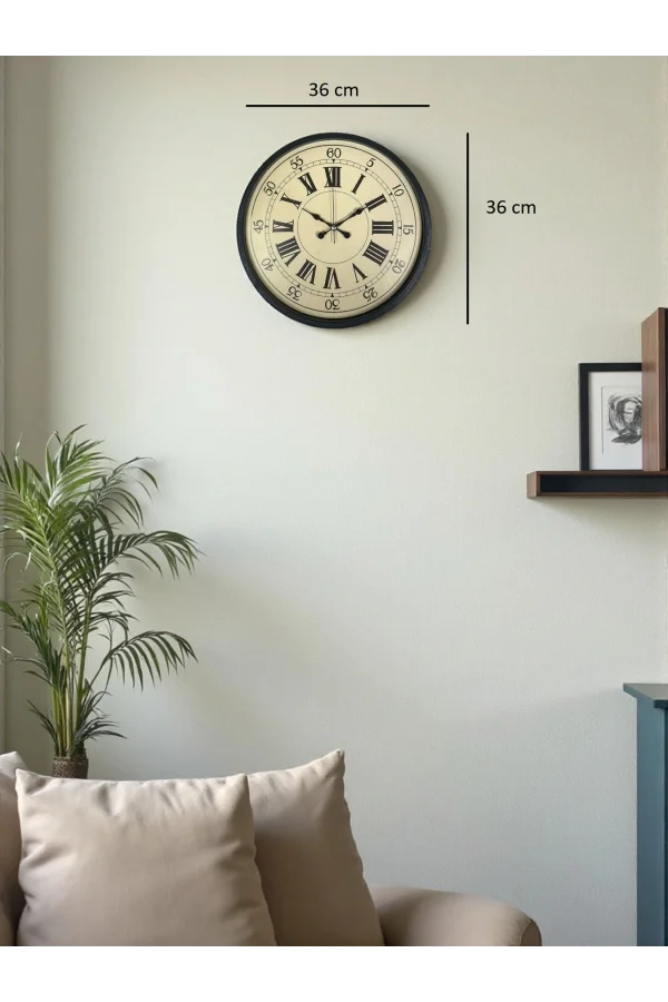 Zentime 36 Cm Siyah Dekoratif Duvar Saati