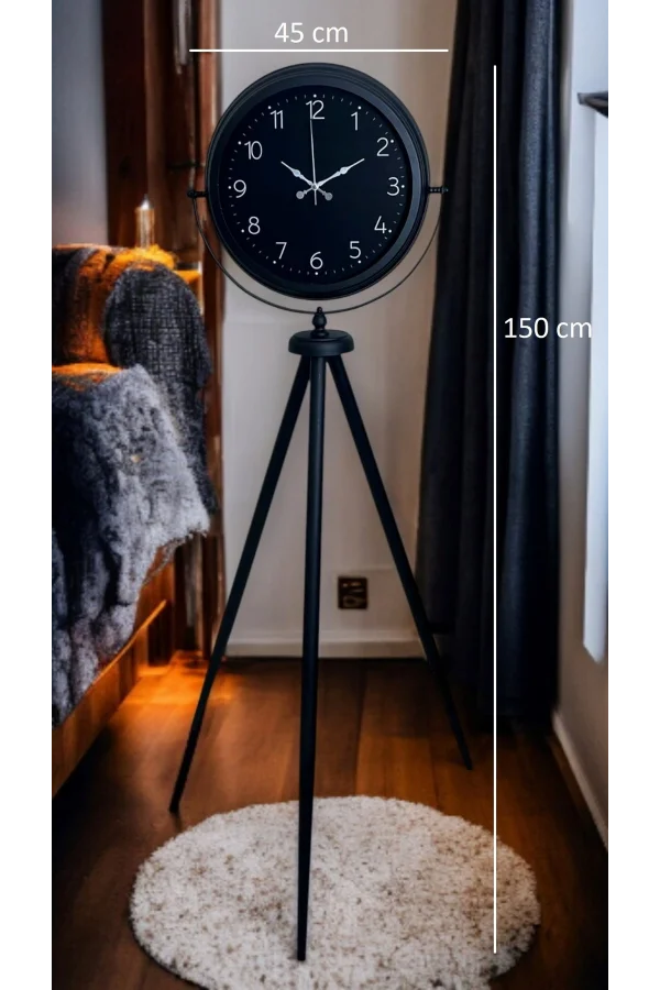 Zentime Sade Siyah Tripod Ayaklı Saat