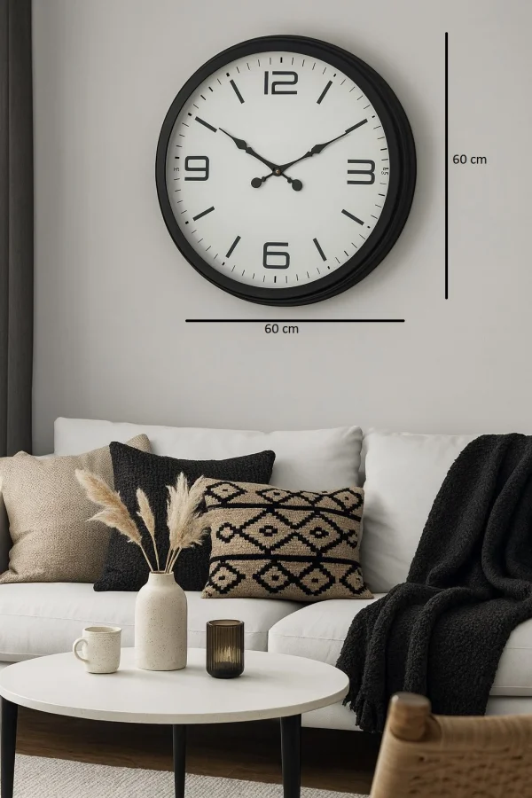 Zentime Siyah Modern Şık 60 Cm Metal Duvar Saati