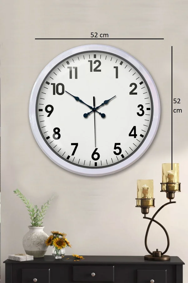 Zentime White Classic Modern 52 Cm Metal Duvar Saati