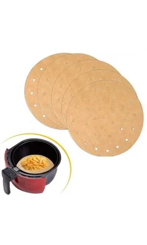100 Adet  Air Fryer Pişirme Kağıdı Tek Kullanımlık Hava Fritözü Yuvarlak Delikli Model