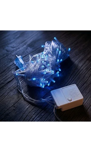 10m 100 Led Damla Uçlu Mavi Işık Şeffaf Kablo