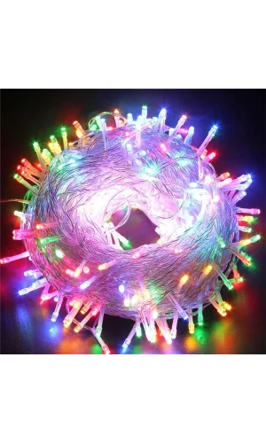 10m 60 LED RGB - 2 Kademeli Şeffaf Kablolu Pilli