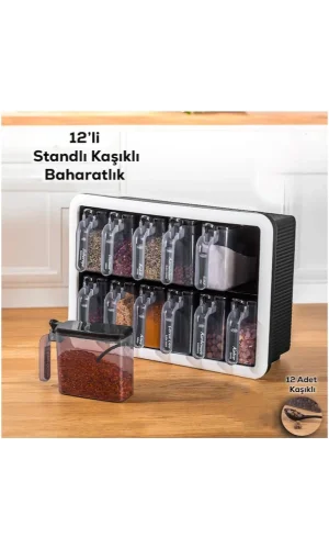 12li Standlı Kaşıklı Baharatlık Seti