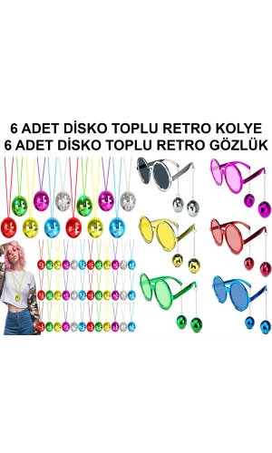 12 Parça Renkli Disko Toplu Retro Parti Seti – 6 Kolye + 6 Gözlük