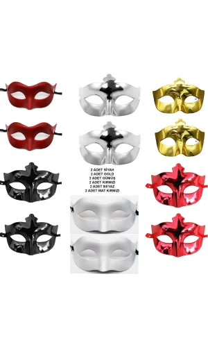 12’li Renkli Parti Maskesi Seti – Siyah, Gold, Gümüş, Kırmızı, Beyaz, Mat Kırmızı