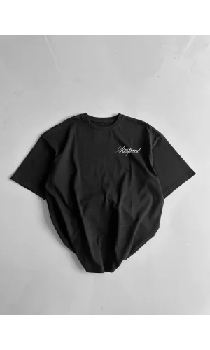 20/1 Penye Compack Baskılı Oversize Bisiklet Yaka Kısa Kol Yazlık T-shirt - Siyah