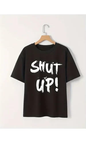 20/1 Penye Compack Baskılı Oversize Bisiklet Yaka m Kısa Kol Yazlık T-shirt - Siyah