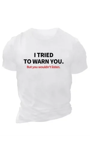 20/1 Penye Compack I TRIED TO WARN YOU. Baskılı Oversize Bisiklet Yaka T-shirt - Beyaz