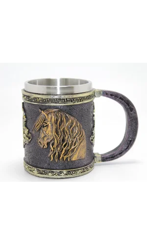 3D Kabartmalı At Büstü Paslanmaz Çelik Kupa Bardak