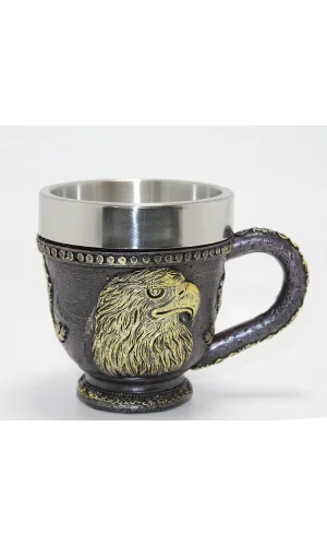 3D Kabartmalı Kartal Büstü Paslanmaz Çelik Kupa Bardak