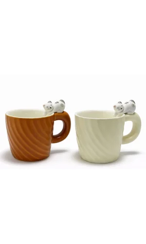 3D Kedi Figürlü Desenli Kupa Bardak