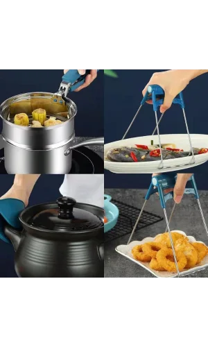 4 Parça Yanma Önleyici Mutfak Seti - Tencere Tabak Tutucu Ve Fırın Eldiveni