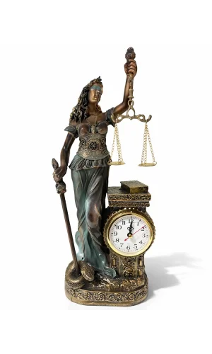 44x17 cm Polyester Saatli Adalet Figürü