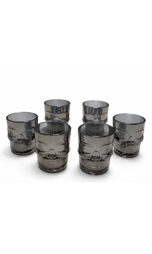 6lı Kurukafa Siyah Cam Shot Bardağı Seti