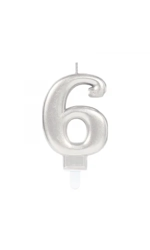 6 Rakamı Mum Gümüş Renk