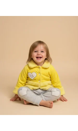 Yumuşacık Sarı Polar Ceket Takım