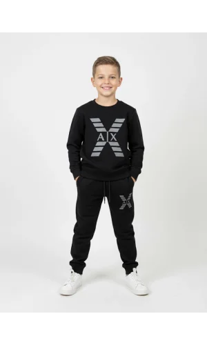 Armani Exchange (AIX) Stilinde Erkek Çocuk Siyah Eşofman Takımı
