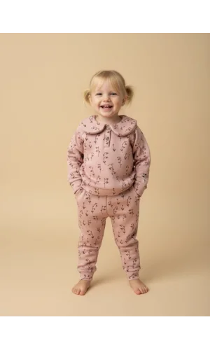 Çiçek Baskılı Bebe Yaka Kız Çocuk Takımı