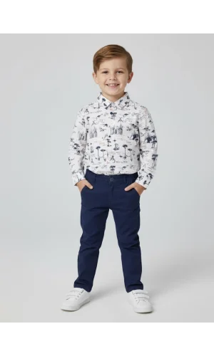Desenli Beyaz Gömlekli Pantolon Takımı