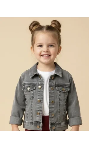 Kız Çocuk Füme Renkli Jean Ceket