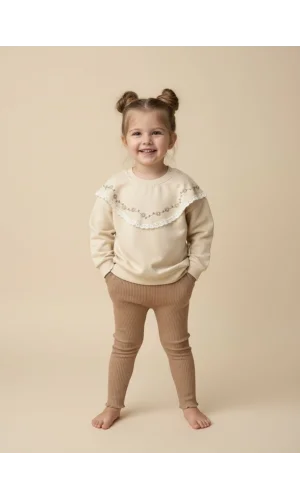 Bisiklet Yaka Fırfır Detaylı Çocuk Üst Giyim