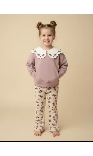 Nakışlı Kız Çocuk Sweatshirt Takım